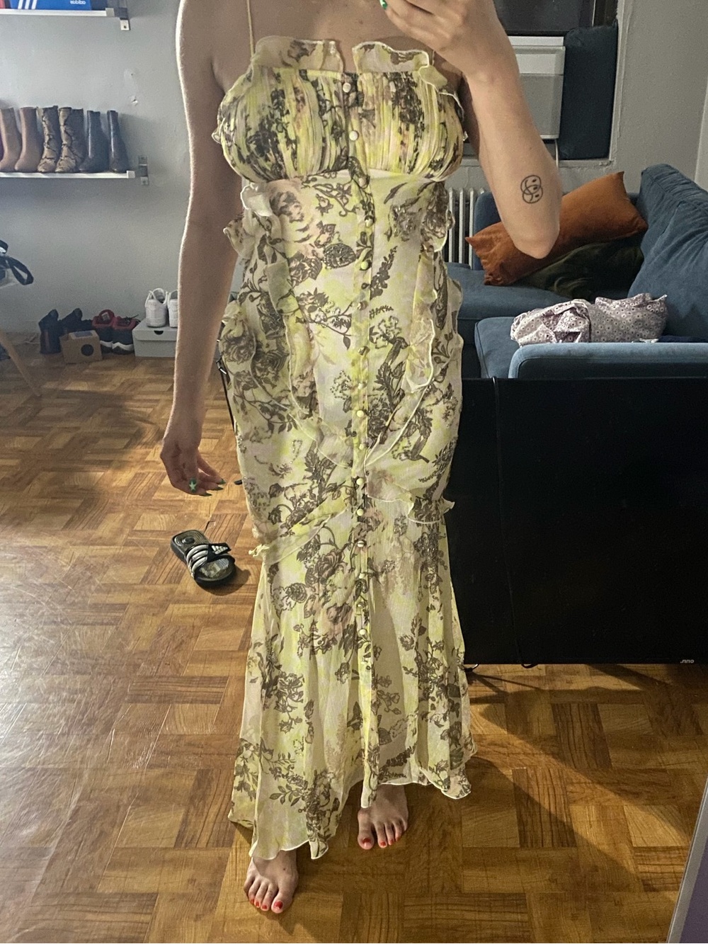 ASOS Yellow Floral Ruffle Maxi Dress